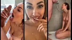 Shaiden Rogue films herself with a phone as she sucks cock and cum comes out in her mouth